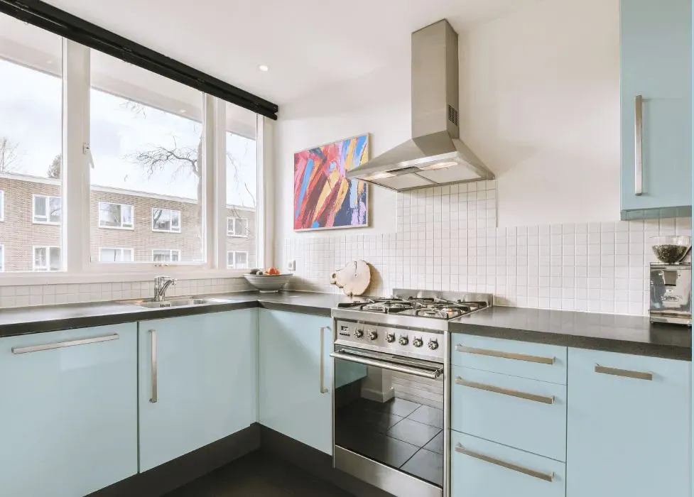 Benjamin Moore Glacier Blue kitchen cabinets