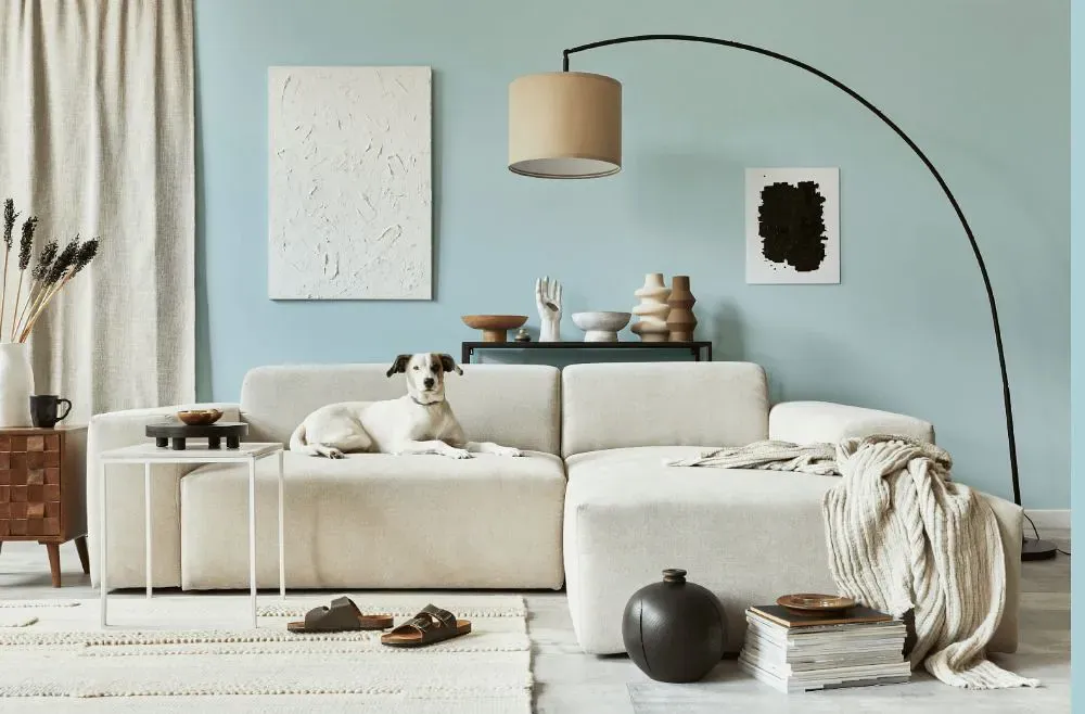 Benjamin Moore Glacier Blue cozy living room