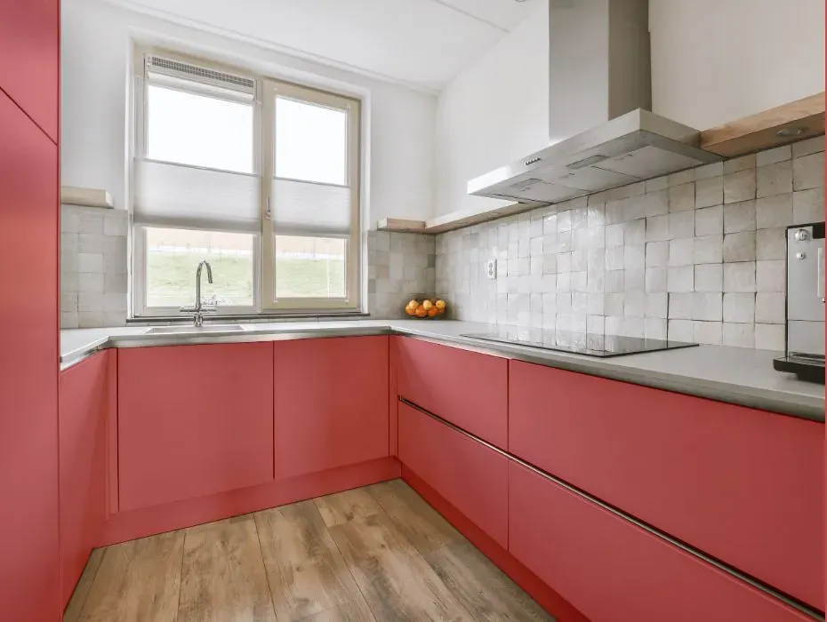 Benjamin Moore Glamour Pink small kitchen cabinets