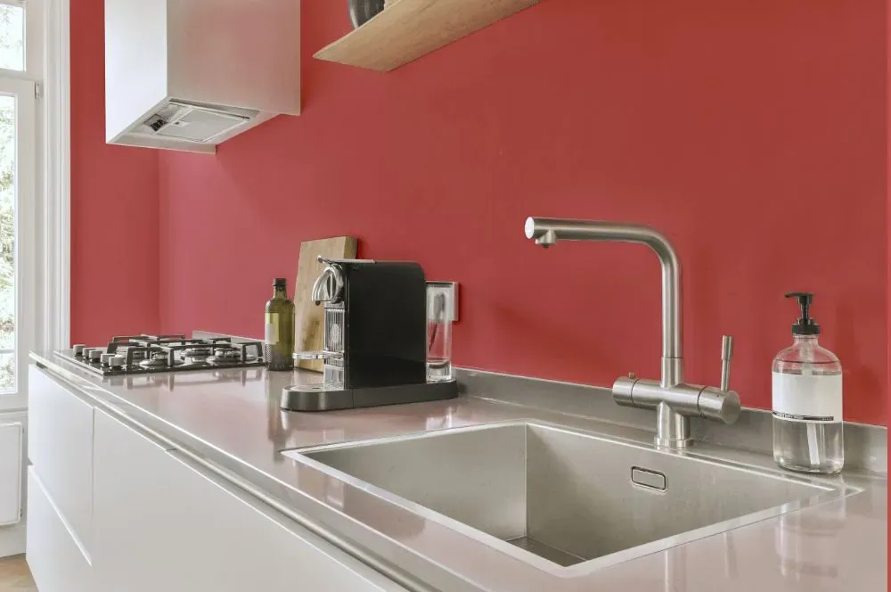Benjamin Moore Glamour Pink kitchen painted backsplash