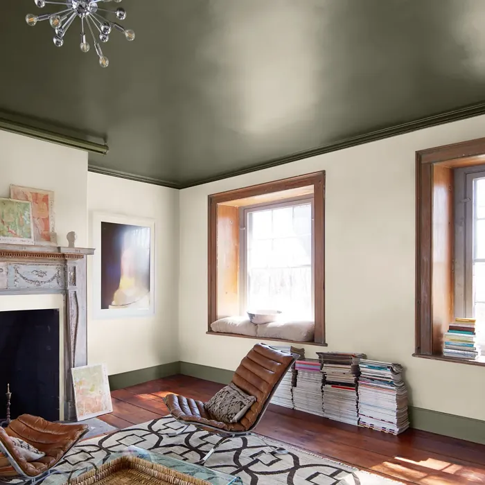 Benjamin Moore Gloucester Sage living room ceiling