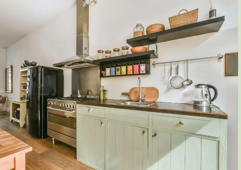 Benjamin Moore Green Essence kitchen cabinets