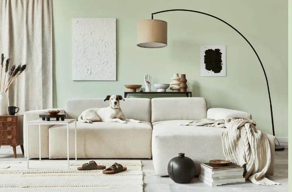 Benjamin Moore Green Essence cozy living room
