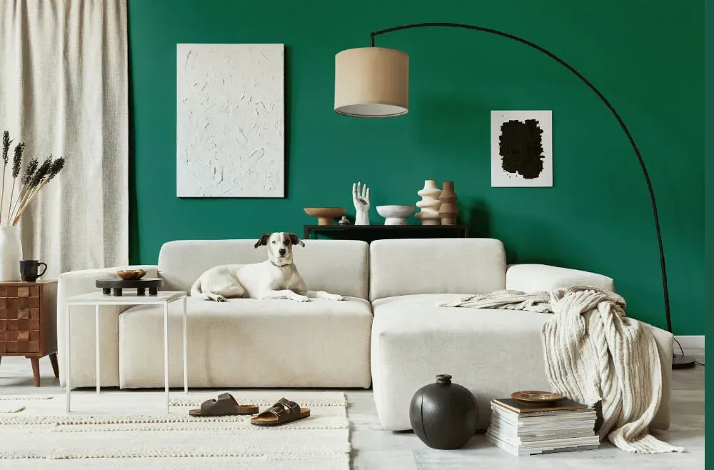 Benjamin Moore Green Gables cozy living room