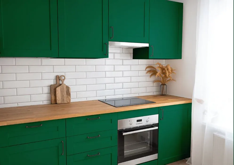 Benjamin Moore Green Meadows kitchen cabinets