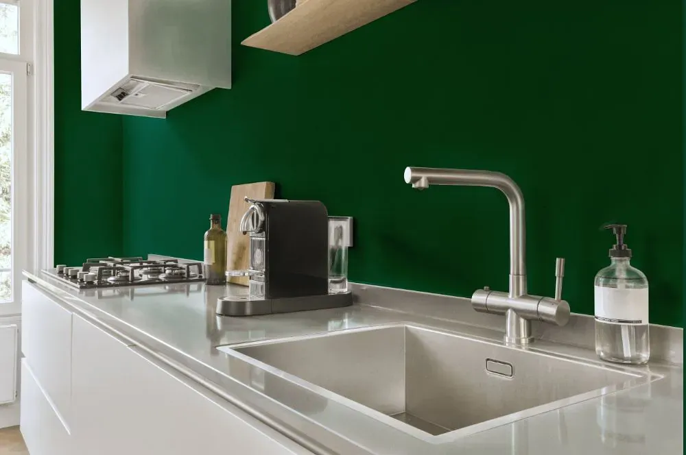 Benjamin Moore Green Meadows kitchen painted backsplash