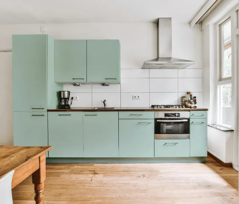 Benjamin Moore Green Wave kitchen cabinets