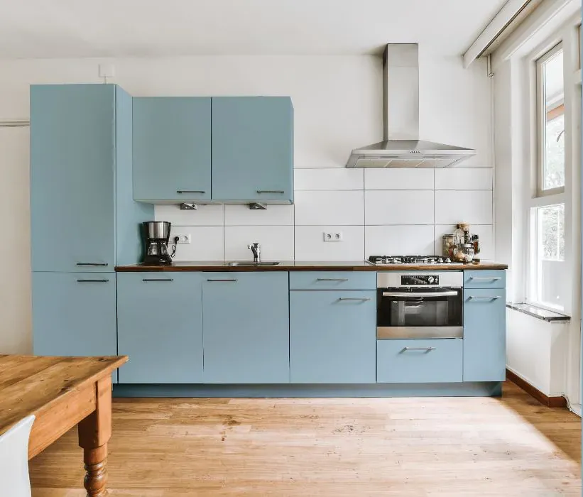 Benjamin Moore Greenhow Blue kitchen cabinets