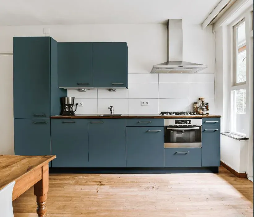 Benjamin Moore Hamilton Blue kitchen cabinets