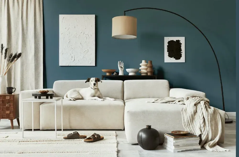 Benjamin Moore Hamilton Blue cozy living room