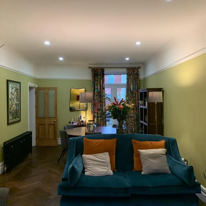 Benjamin Moore Henderson Buff living room color-block