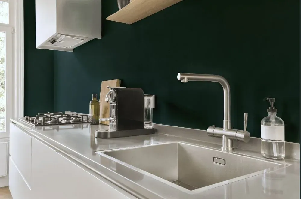 Benjamin Moore Hidden Falls kitchen painted backsplash