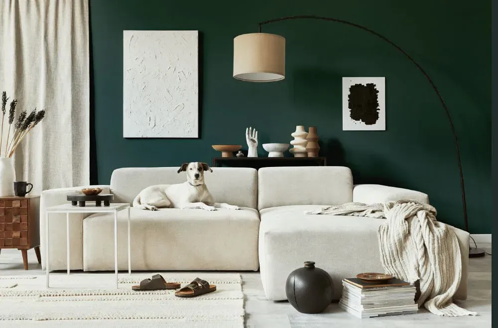 Benjamin Moore Hidden Falls cozy living room