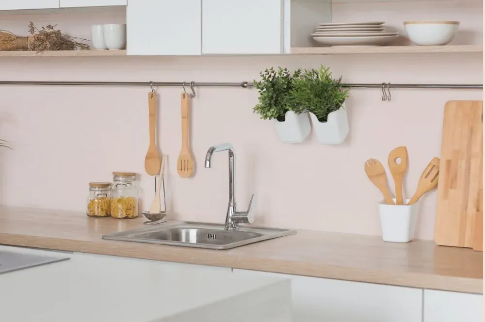 Benjamin Moore Hint of Pink kitchen backsplash