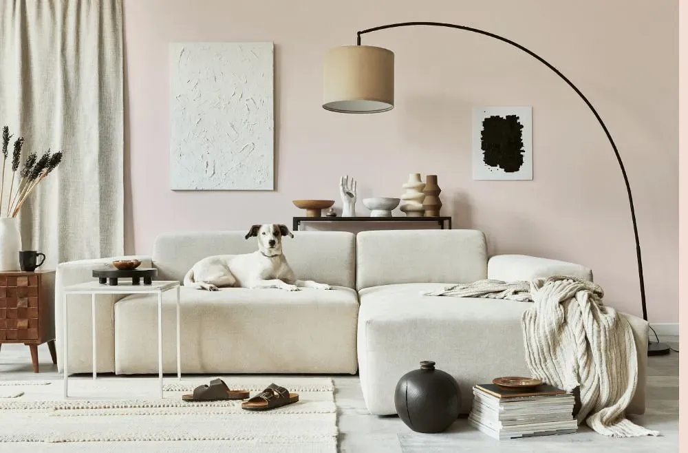 Benjamin Moore Hint of Pink cozy living room