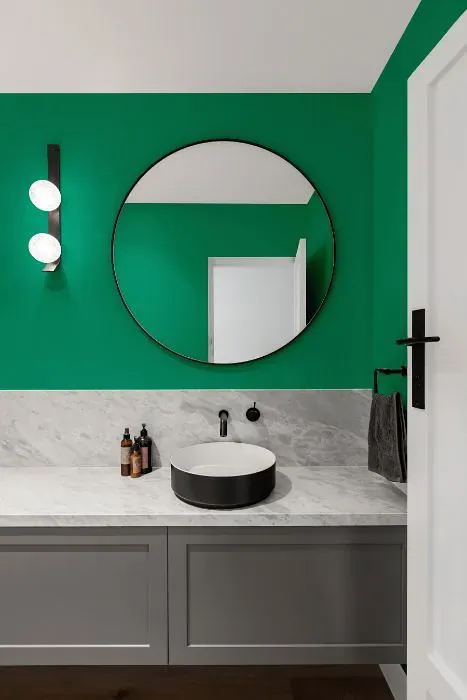 Benjamin Moore Hummingbird Green minimalist bathroom