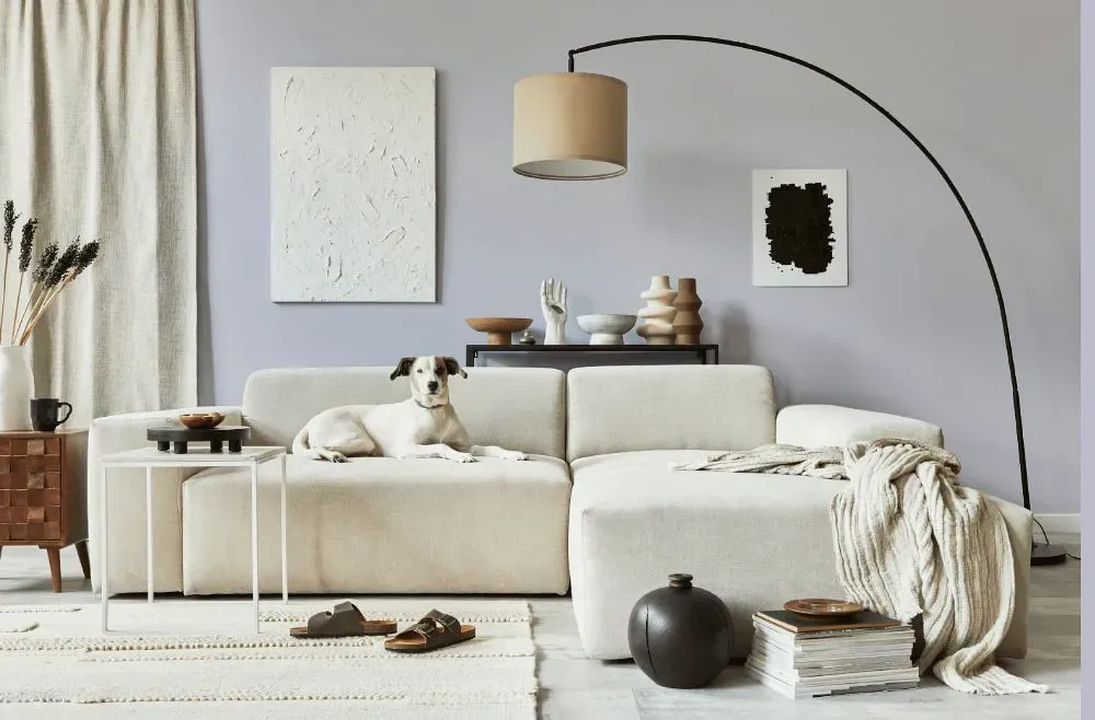 Benjamin Moore Iced Lavender cozy living room