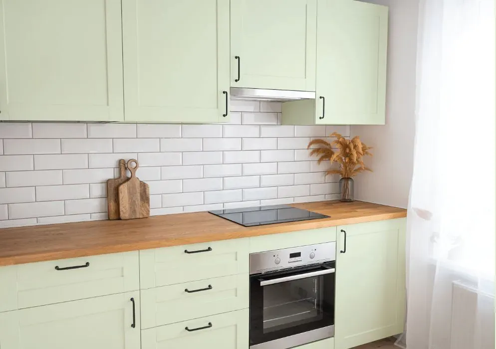 Benjamin Moore Iced Mint kitchen cabinets