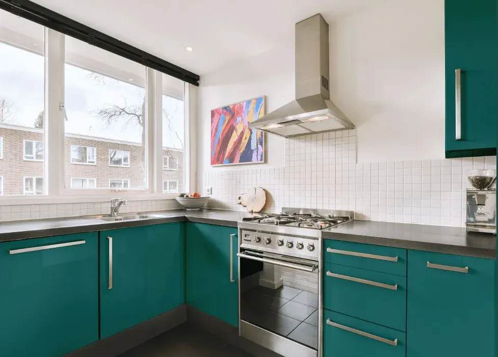 Benjamin Moore Intercoastal Green kitchen cabinets