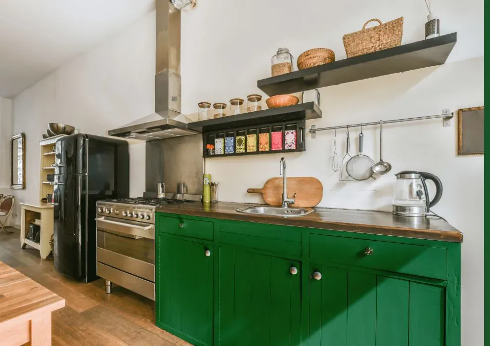 Benjamin Moore Irish Moss kitchen cabinets