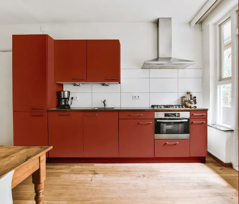 Benjamin Moore Iron Ore Red kitchen cabinets