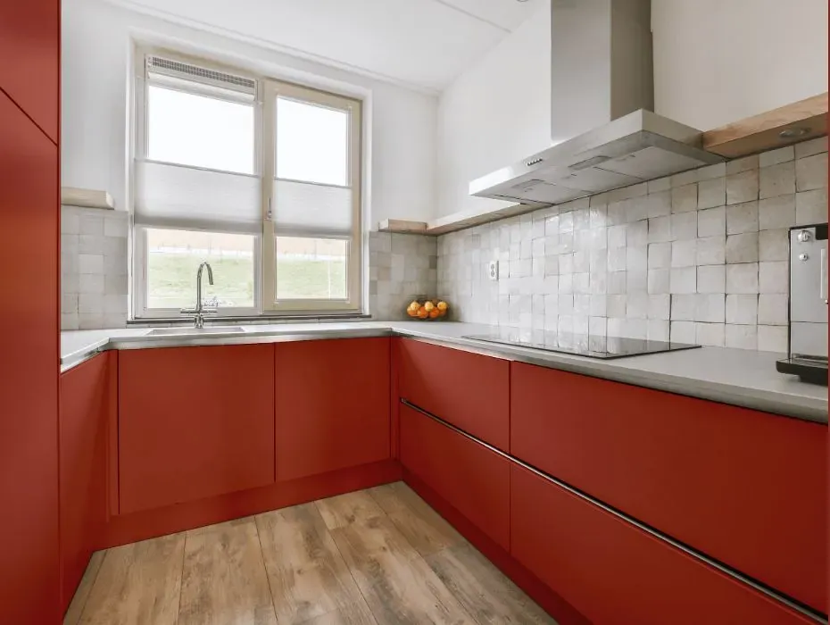 Benjamin Moore Iron Ore Red small kitchen cabinets