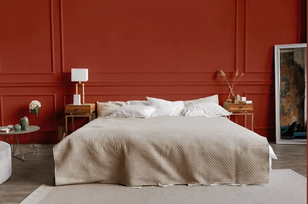 Benjamin Moore Iron Ore Red bedroom
