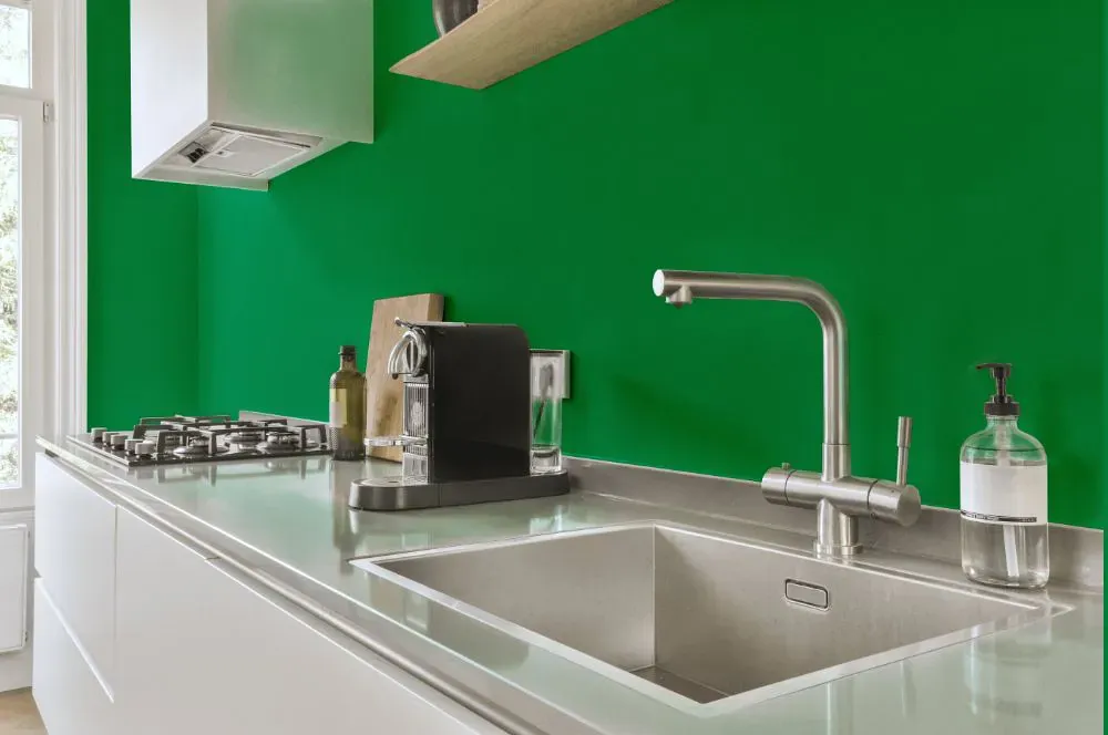 Benjamin Moore Kelly Green kitchen painted backsplash