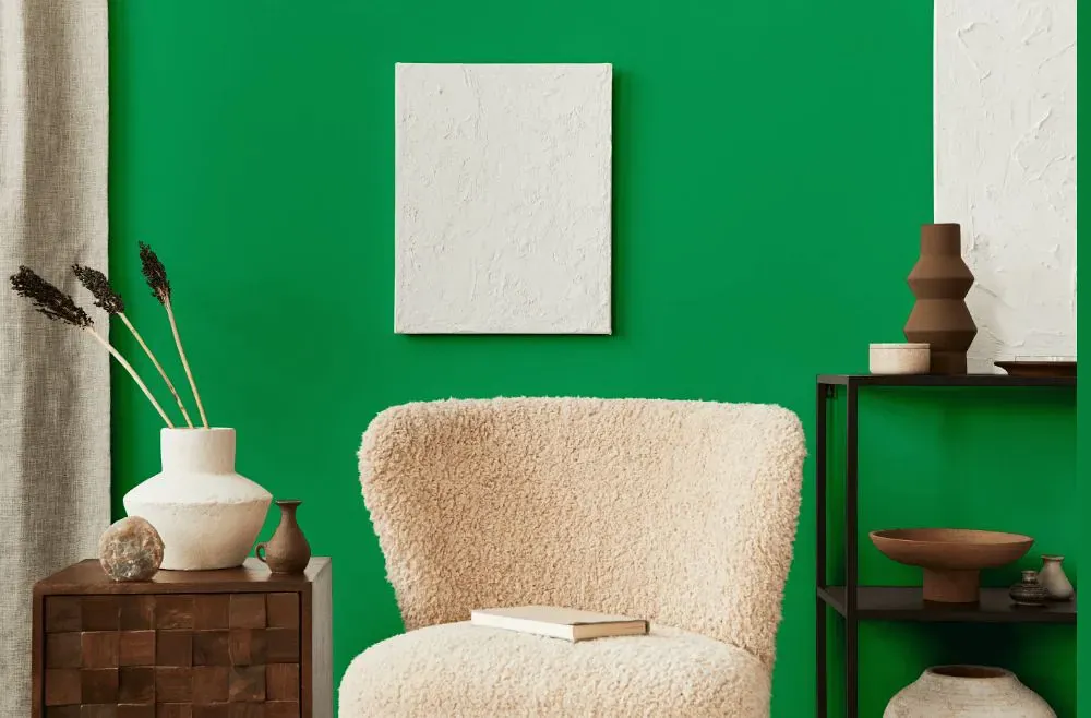 Benjamin Moore Kelly Green living room interior