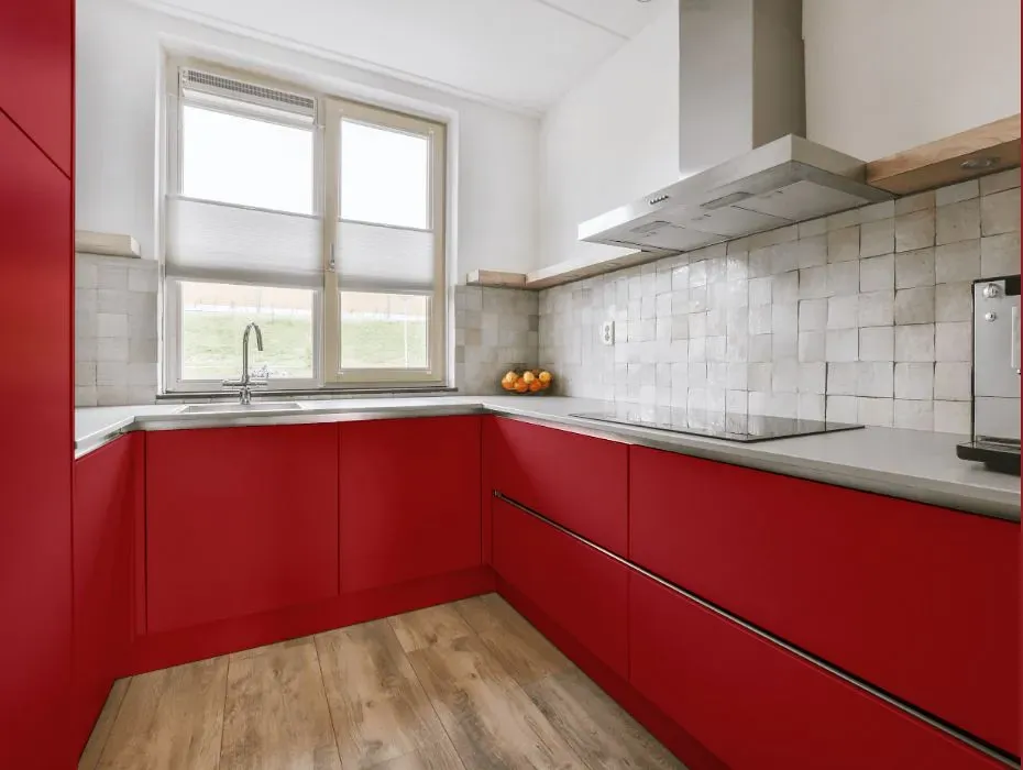 Benjamin Moore Ladybug Red small kitchen cabinets