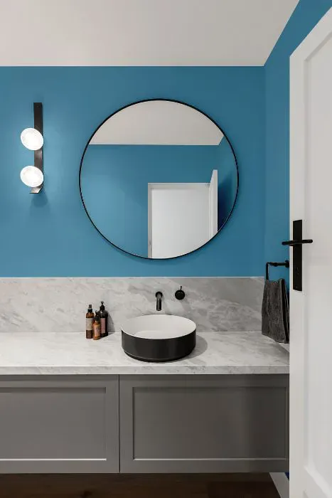Benjamin Moore Lafayette Blue minimalist bathroom