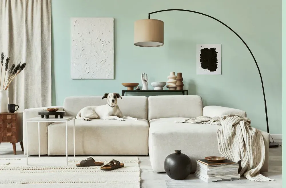 Benjamin Moore Lakeshore Green cozy living room