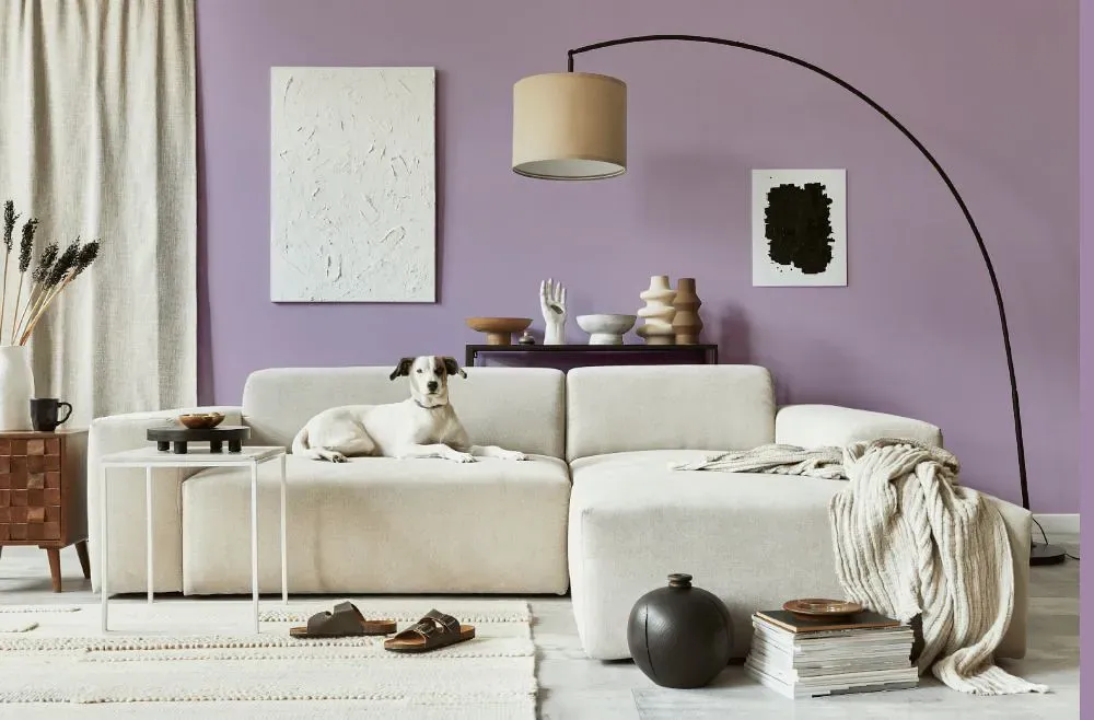 Benjamin Moore Lavender Lipstick cozy living room