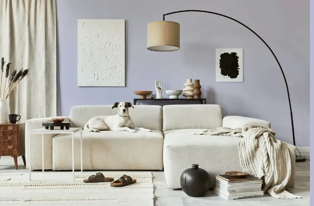 Benjamin Moore Lavender Mist cozy living room