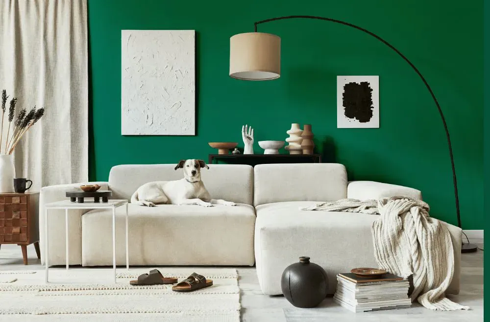 Benjamin Moore Lawn Green cozy living room