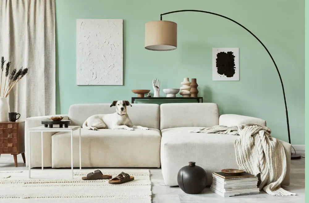 Benjamin Moore Leisure Green cozy living room