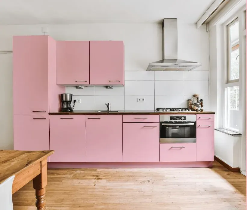 Benjamin Moore Light Chiffon Pink kitchen cabinets