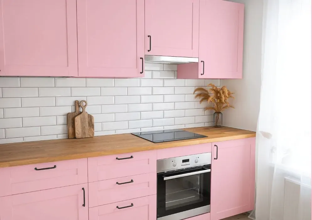 Benjamin Moore Light Chiffon Pink kitchen cabinets