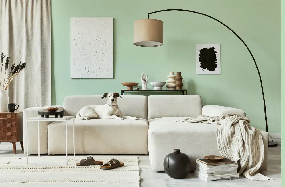 Benjamin Moore Light Pistachio cozy living room