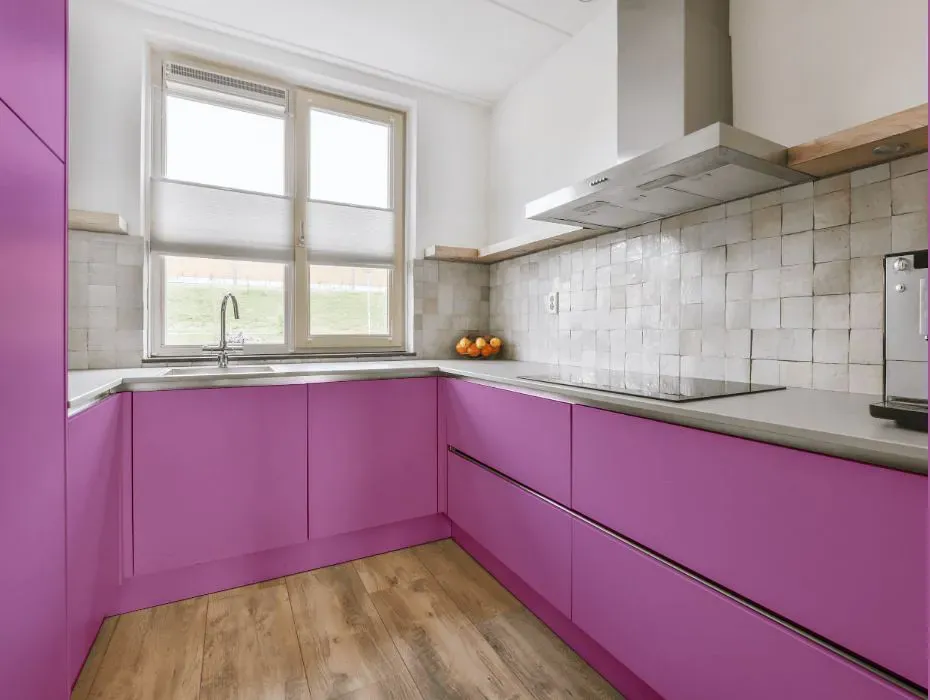 Benjamin Moore Lilac Pink small kitchen cabinets