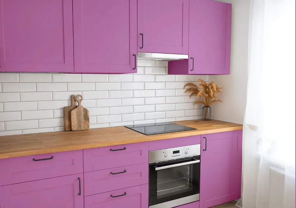 Benjamin Moore Lilac Pink kitchen cabinets