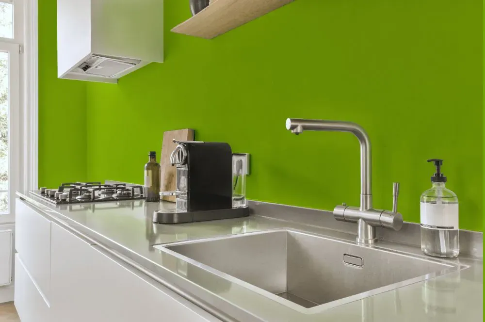 Benjamin Moore Lime Green kitchen painted backsplash