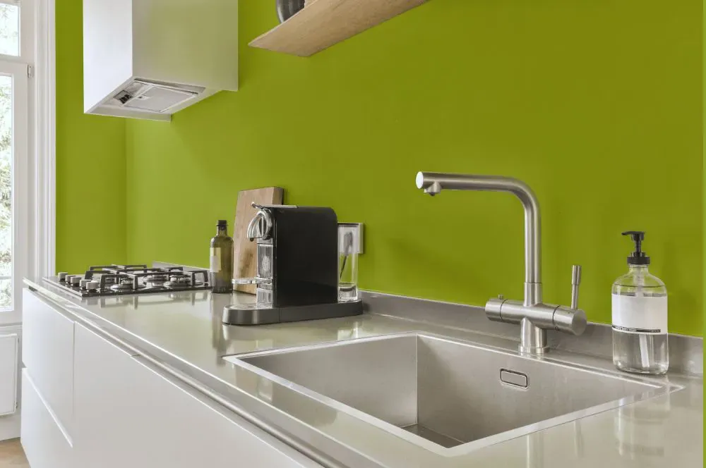 Benjamin Moore Limeade kitchen painted backsplash