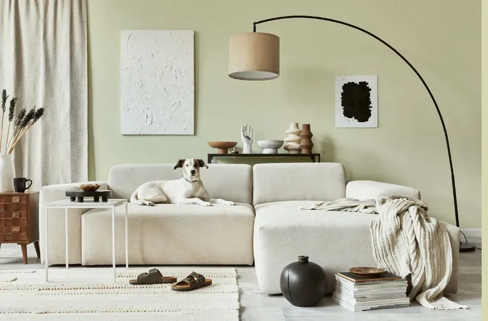 Benjamin Moore Limesicle cozy living room
