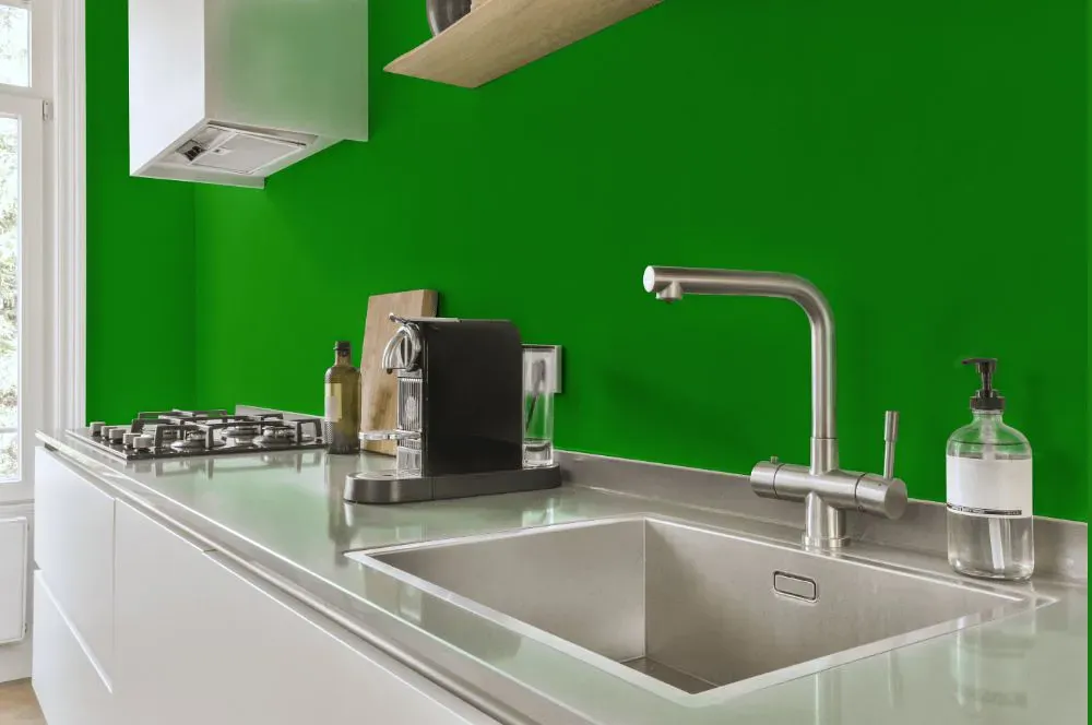 Benjamin Moore Lizard Green kitchen painted backsplash