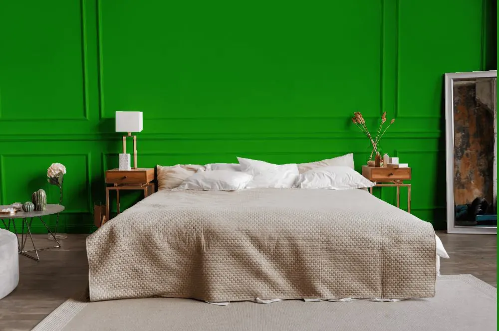 Benjamin Moore Lizard Green bedroom