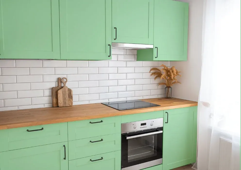 Benjamin Moore Lotus Flower kitchen cabinets