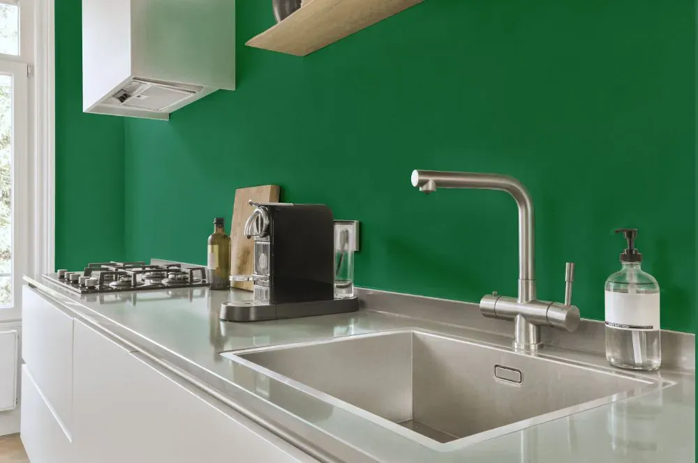 Benjamin Moore Luck of the Irish kitchen painted backsplash