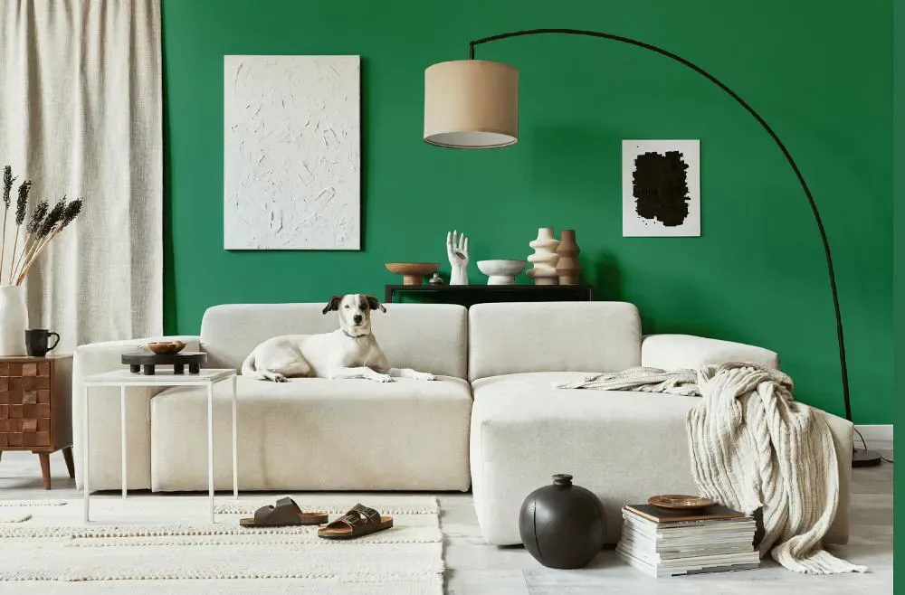 Benjamin Moore Luck of the Irish cozy living room