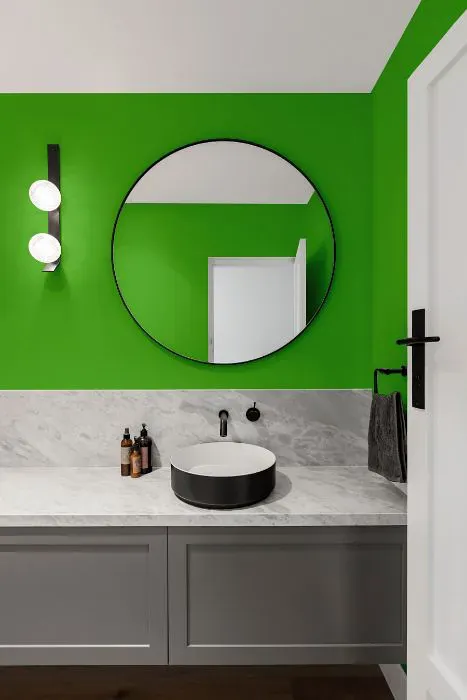 Benjamin Moore Lucky Charm Green minimalist bathroom